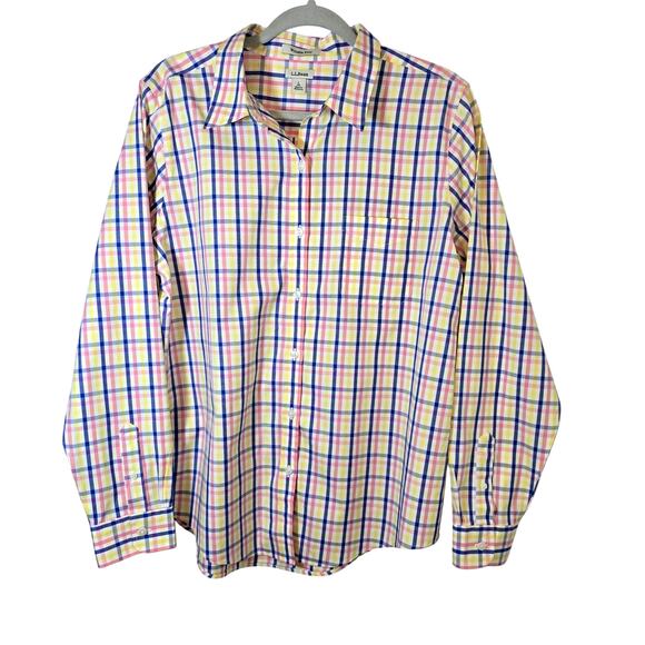 LL Bean Wrinkle-Free Multicolor Plaid Button Shirt Size L Cotton Preppy Coastal - Picture 1 of 10